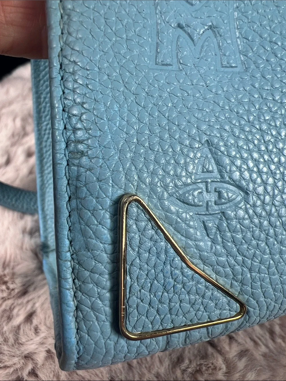 Metrocity Korean Luxury Sky Blue Debossed Leather 2-Way Tote